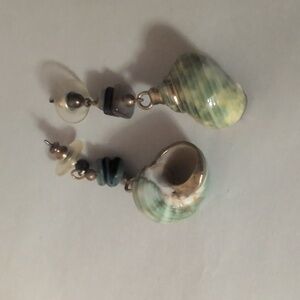 Green and Gold Shell And Stone Earrings